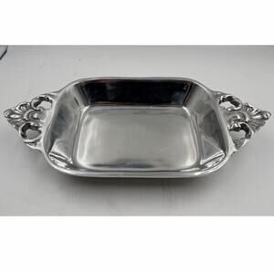 Vintage Mexican Ornate Heavy Aluminum Platter Tray - 14” X 7”